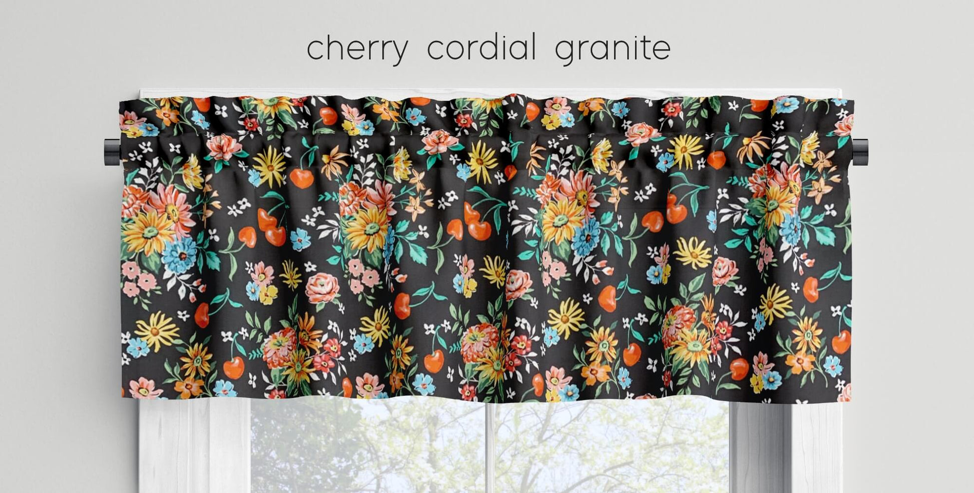 Cherry Cordial Valances Cafe Curtains Custom Made to Order color granite