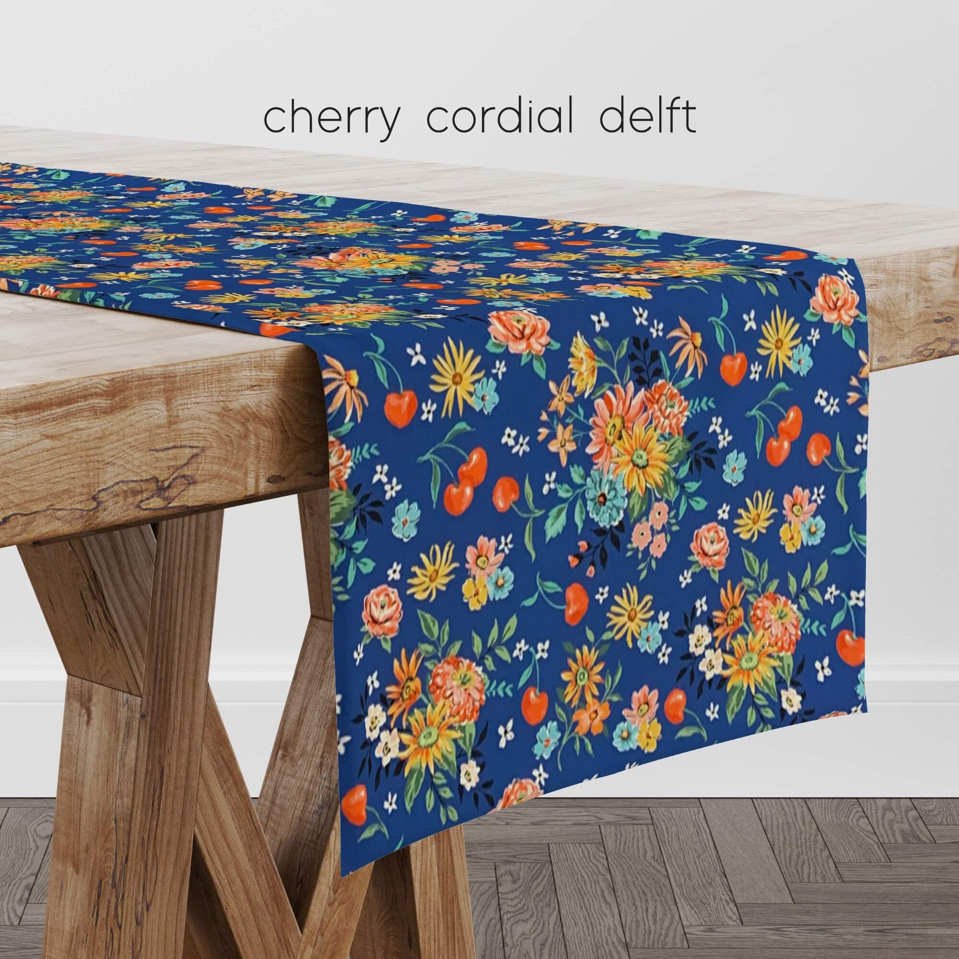 Cherry Cordial Table Runner Placemat Custom Made to Order color delft blue