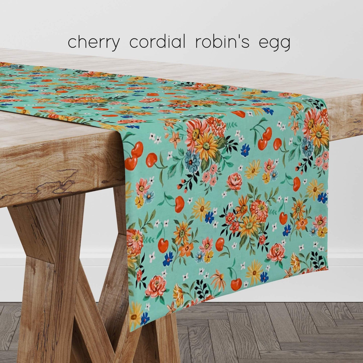 Cherry Cordial Table Runner Placemat Custom Made to Order color robins egg blue