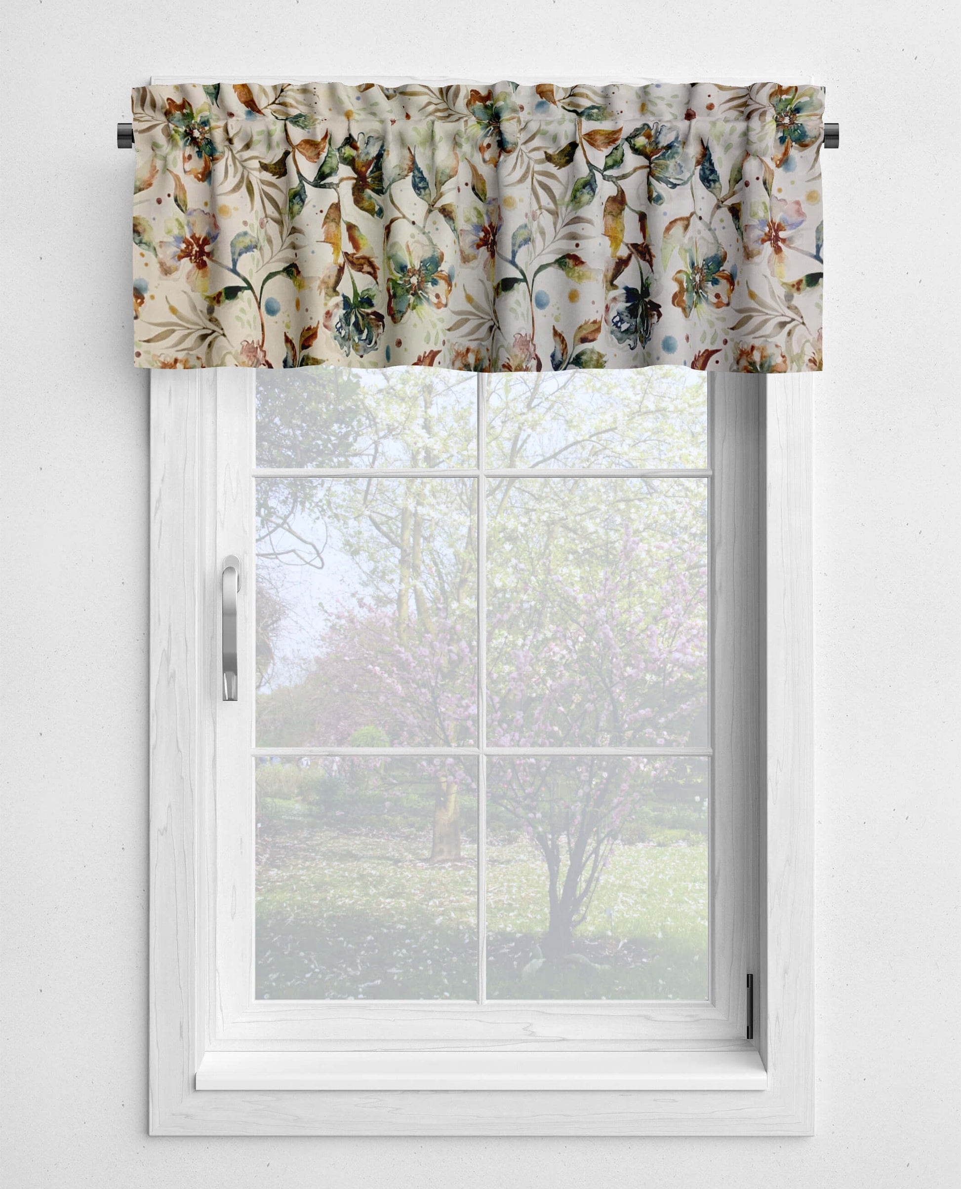 Cloud Desert Blooms Cream Floral Kitchen Valances and Cafe Curtains