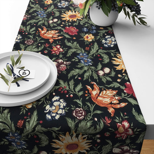 Garden Flowers Black Floral Table Runners