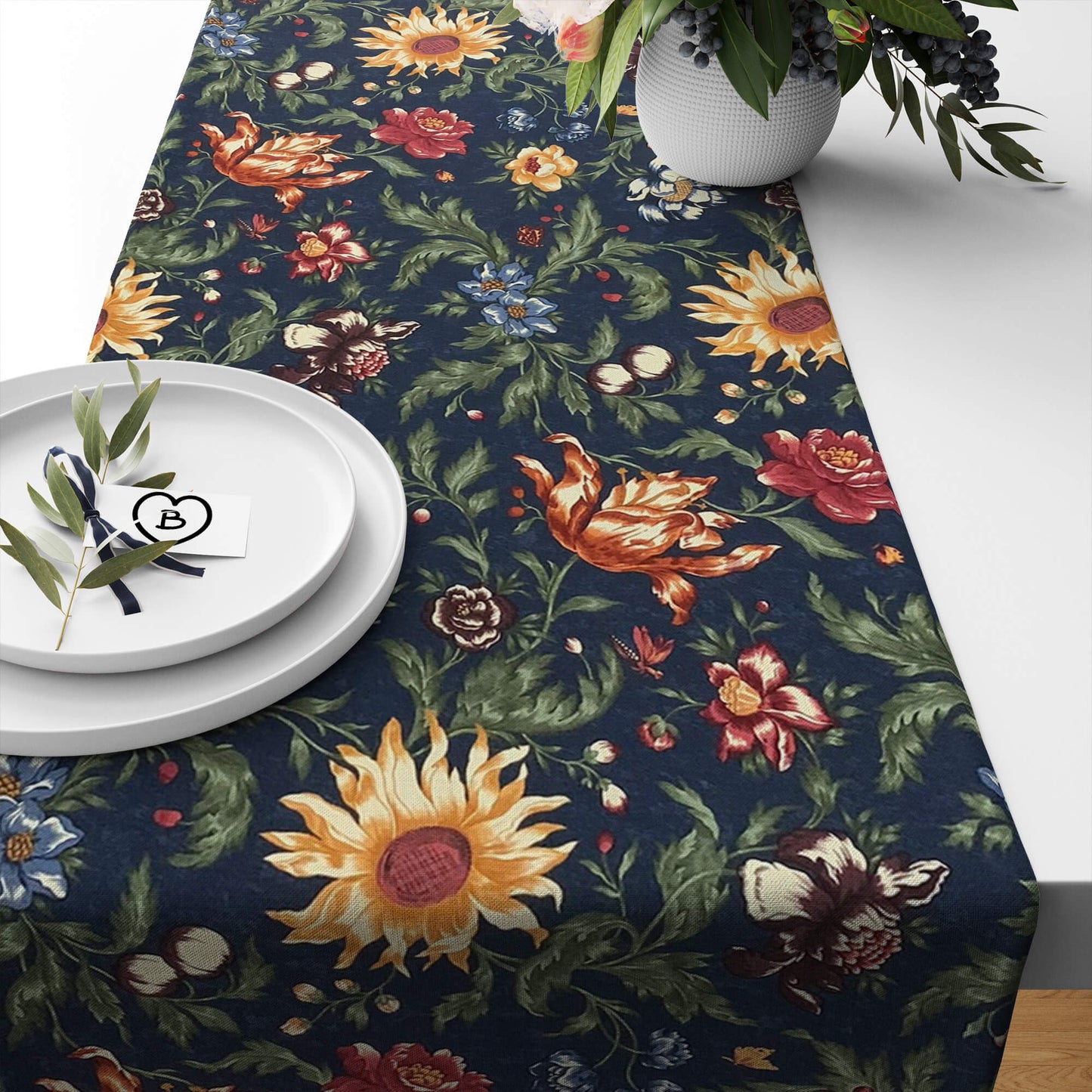 Garden Flowers Navy Blue Floral Table Runners