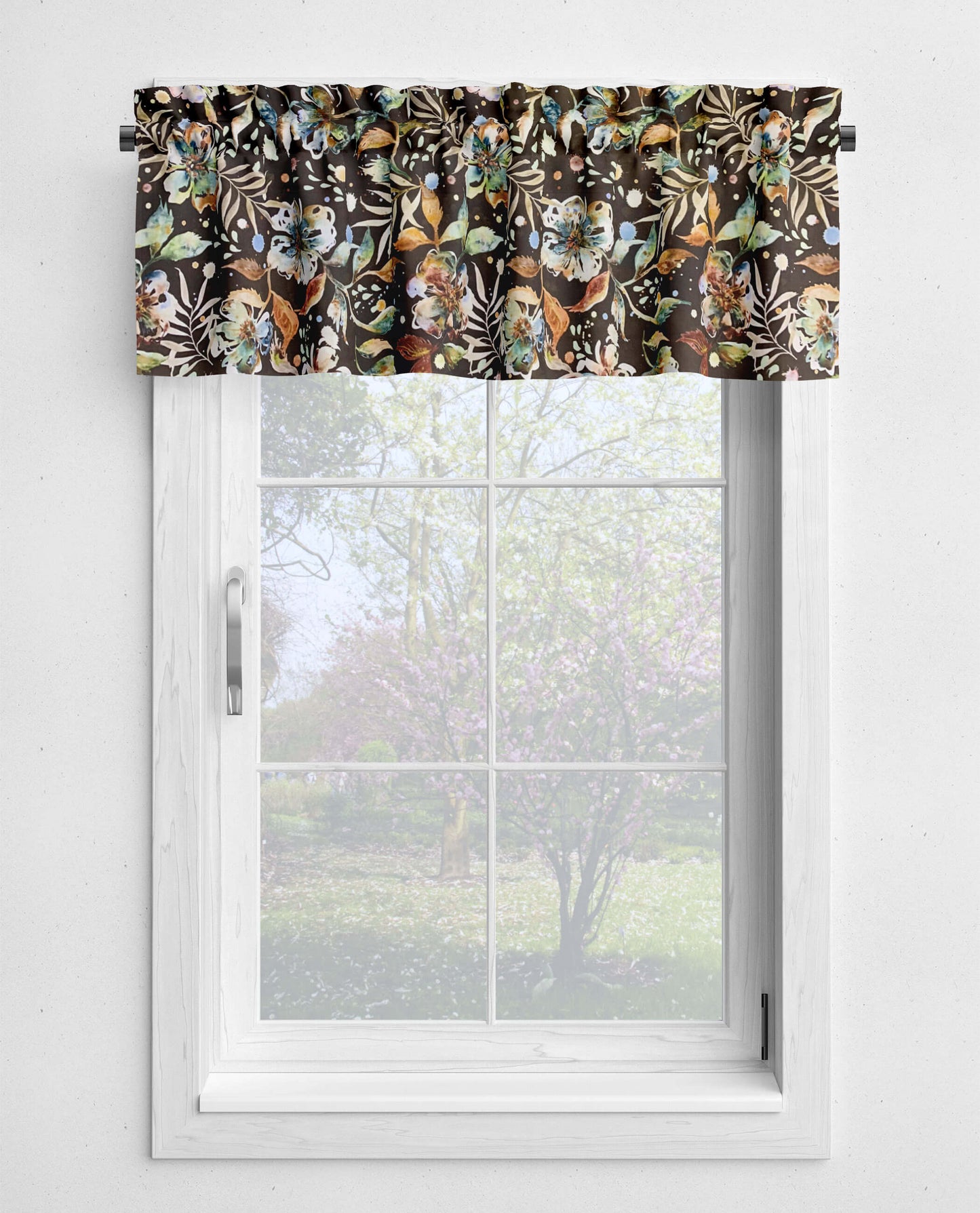 Earth Desert Blooms Brown Floral Kitchen Valances and Cafe Curtains