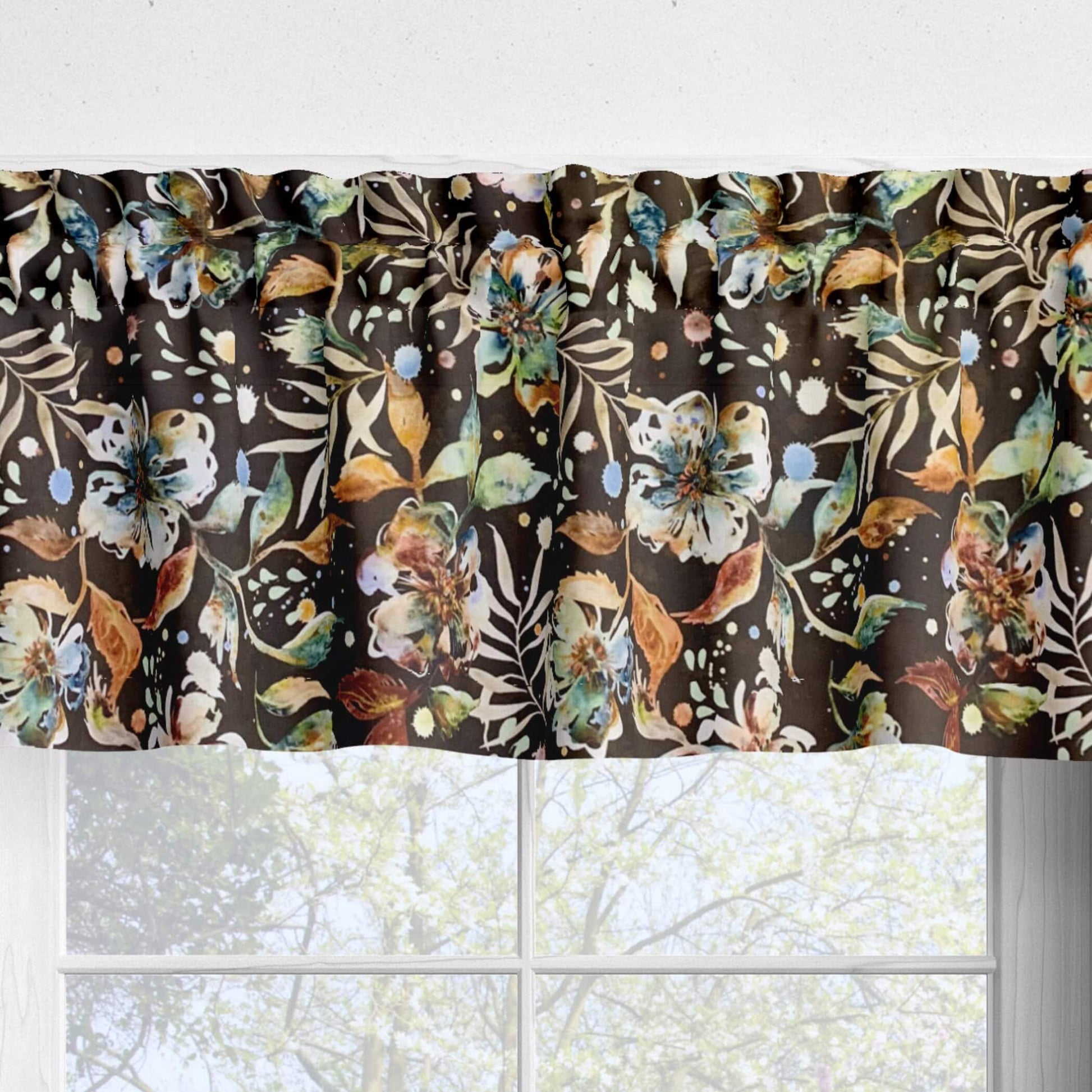 Earth Desert Blooms Brown Floral Kitchen Valances and Cafe Curtains