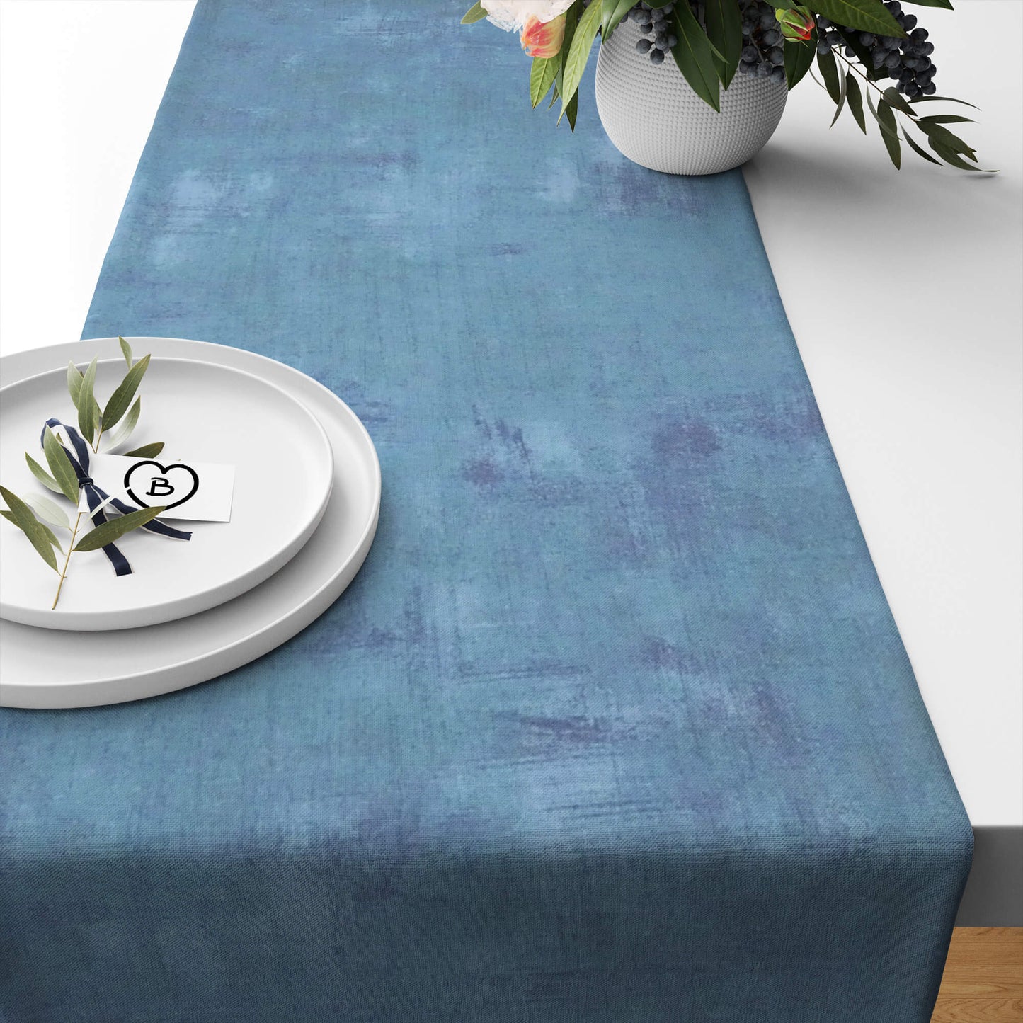 Faded Denim Blue Abstract Table Runners Placemats color 387