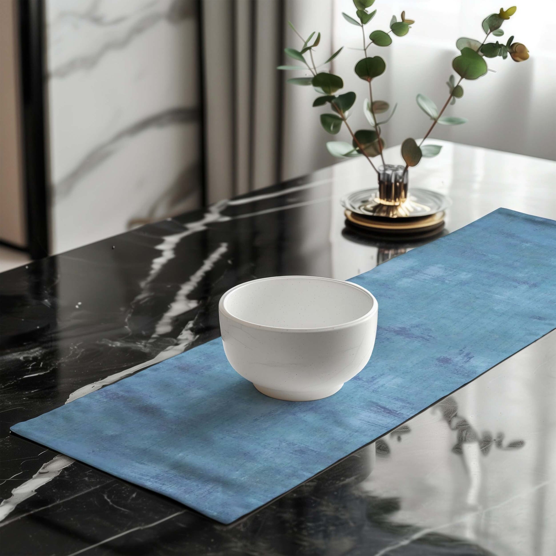 Faded Denim Blue Abstract Table Runners Placemats color 387