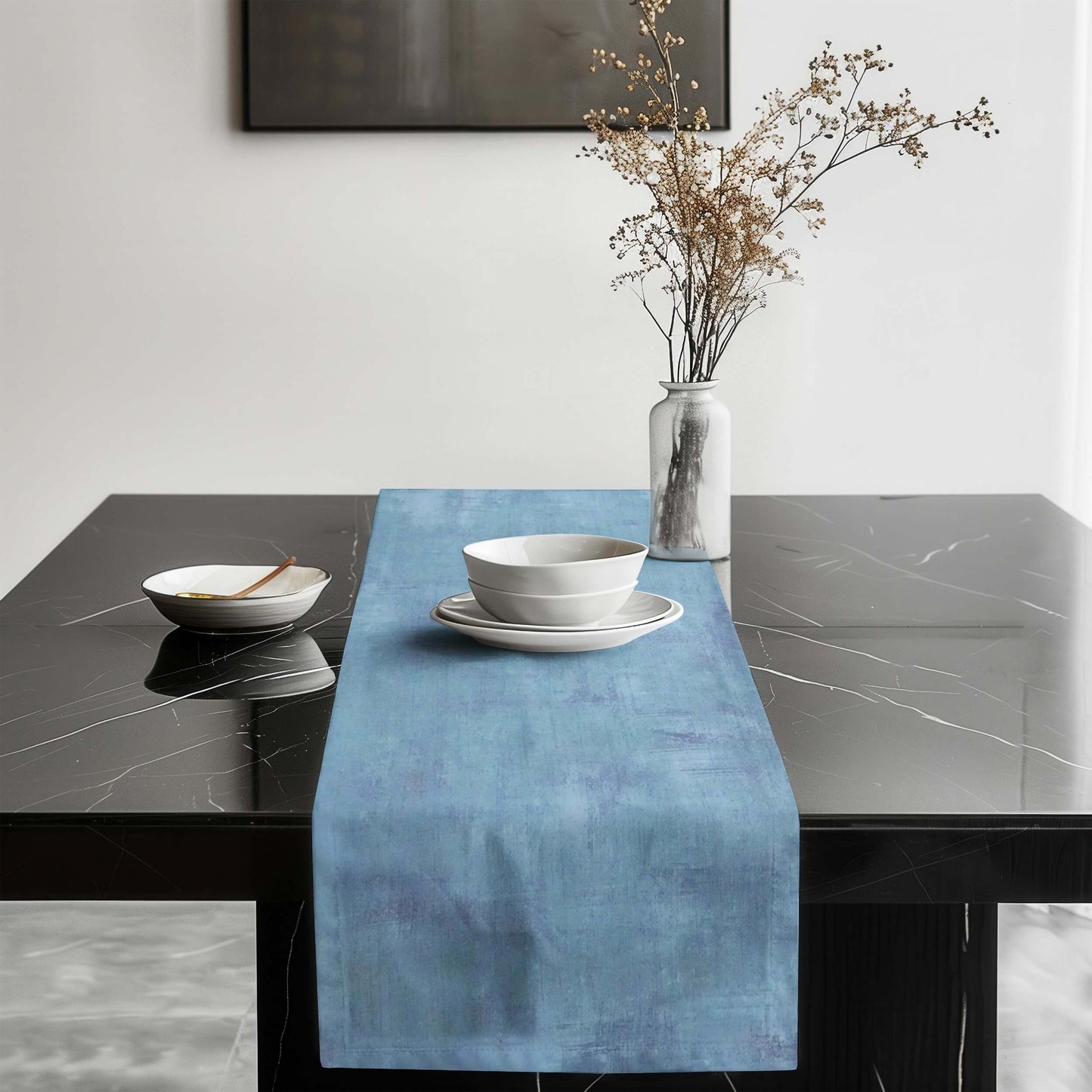 Faded Denim Blue Abstract Table Runners Placemats color 387