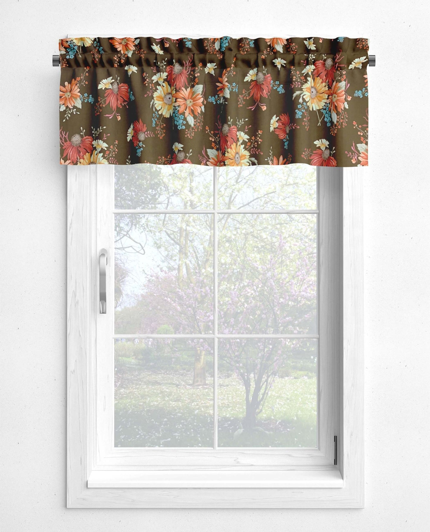 Fall Bouquet Brown Floral Kitchen Valances and Cafe Curtains