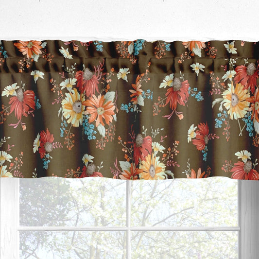 Fall Bouquet Brown Floral Kitchen Valances and Cafe Curtains