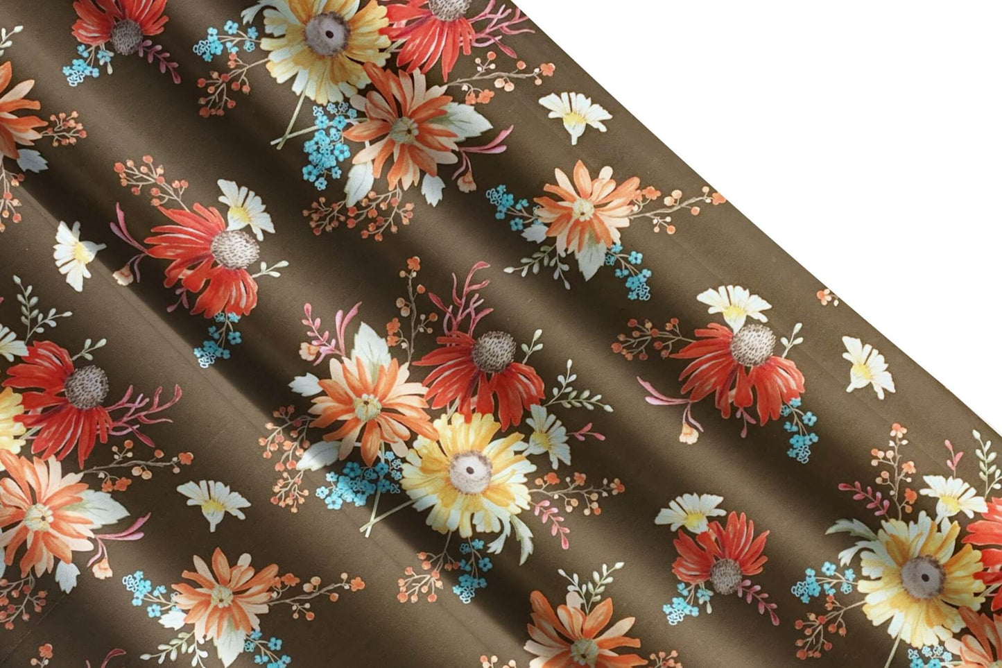 Fall Bouquet Brown Floral Kitchen Valances and Cafe Curtains