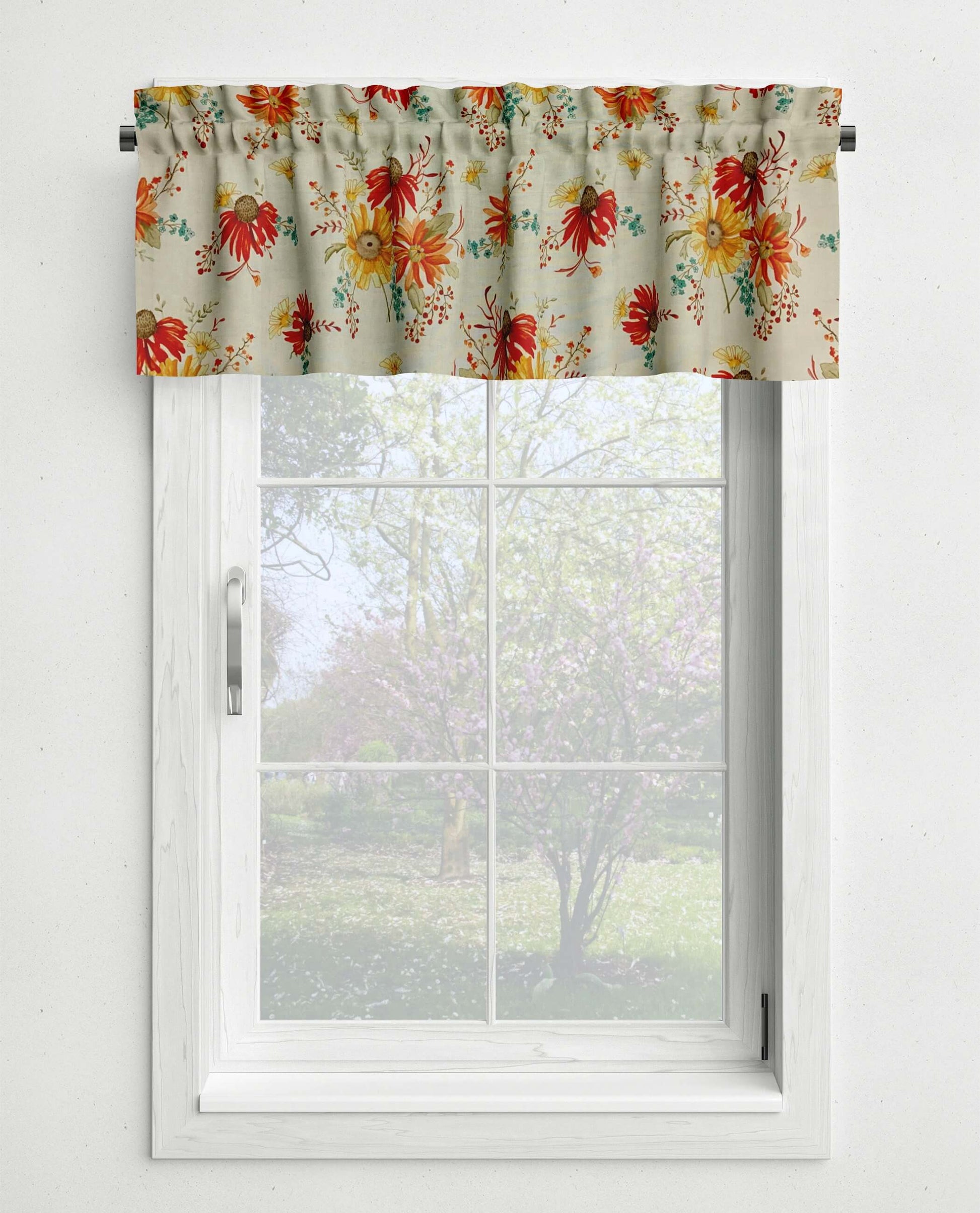 Fall Bouquet Cream Floral Kitchen Valances and Cafe Curtains