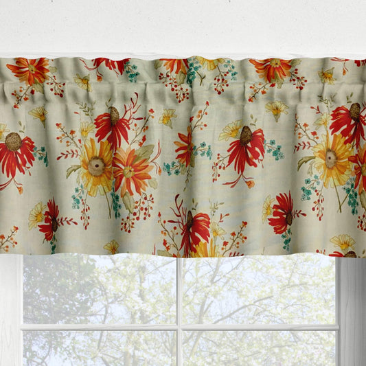 Fall Bouquet Cream Floral Kitchen Valances and Cafe Curtains