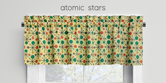 Atomic Stars Retro Valances Cafe Curtains Mid-Century Style