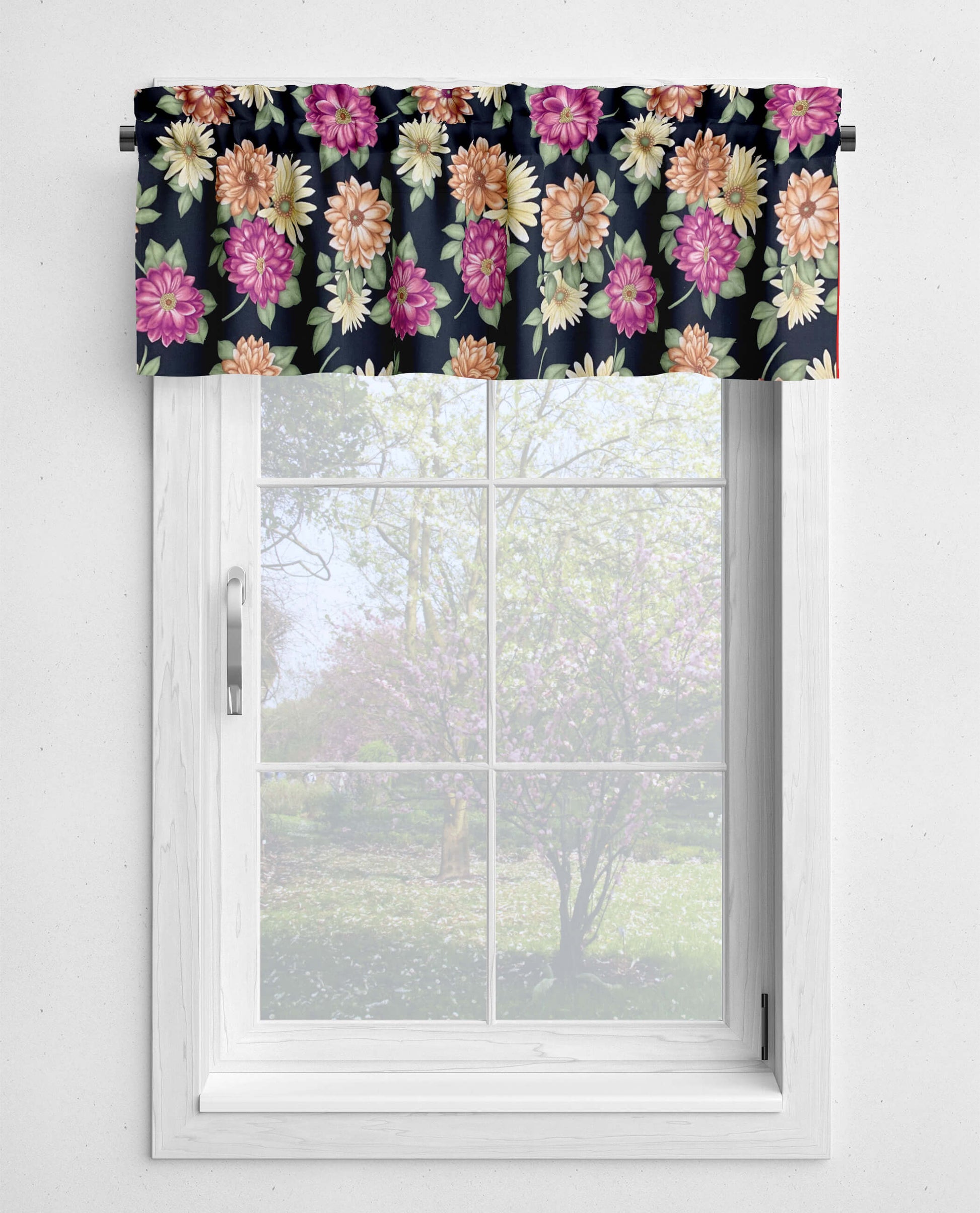 Fall Mums Floral Kitchen Valances and Cafe Curtains