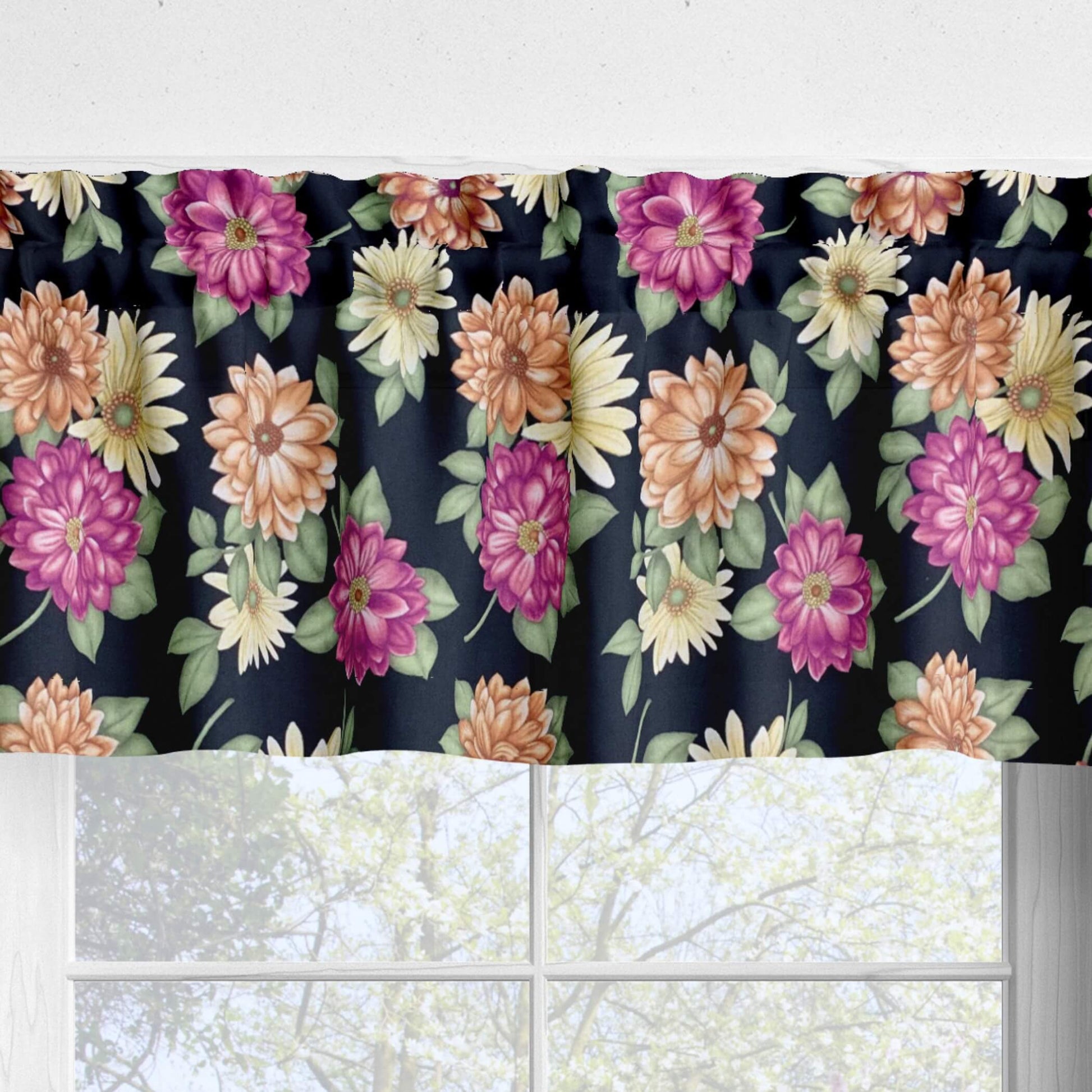 Fall Mums Floral Kitchen Valances and Cafe Curtains