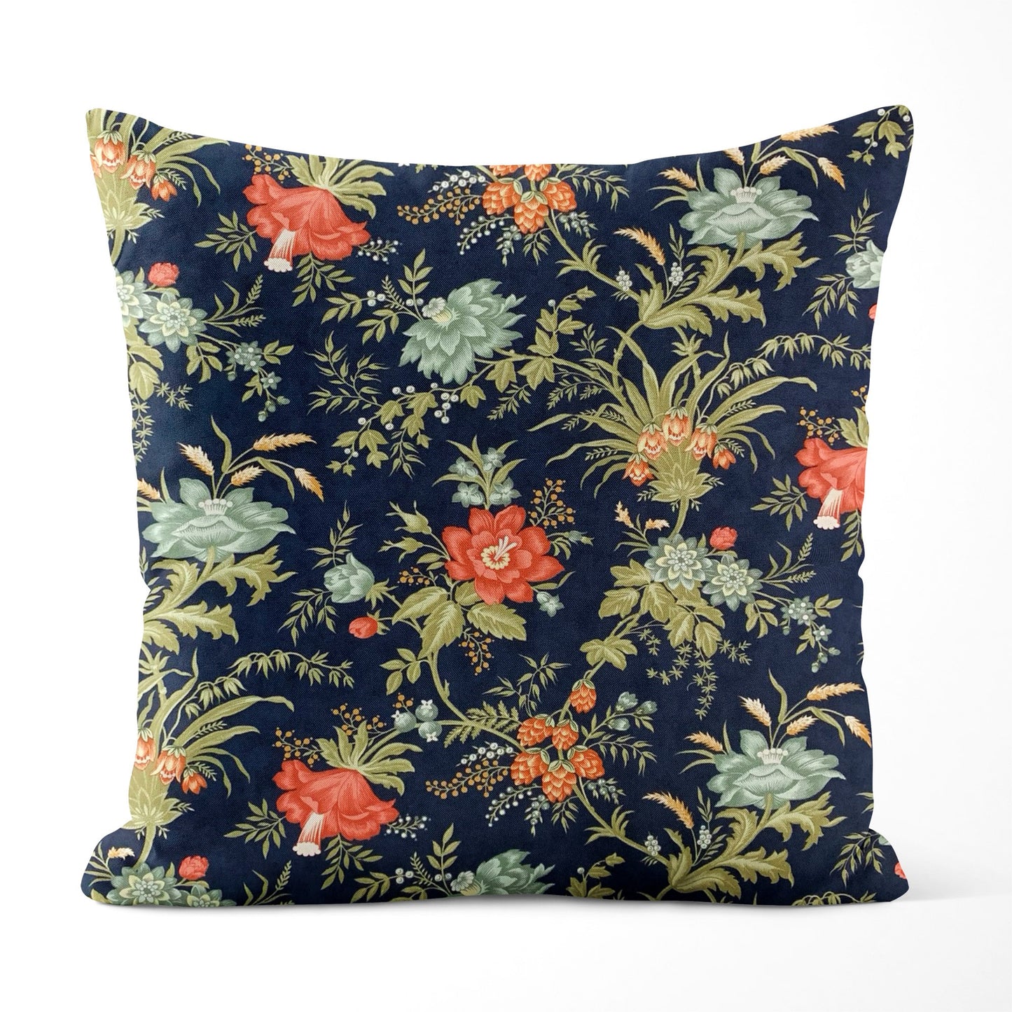 Nightshade Navy Blue French Country Floral Throw Pillow Covers and Euro Shams