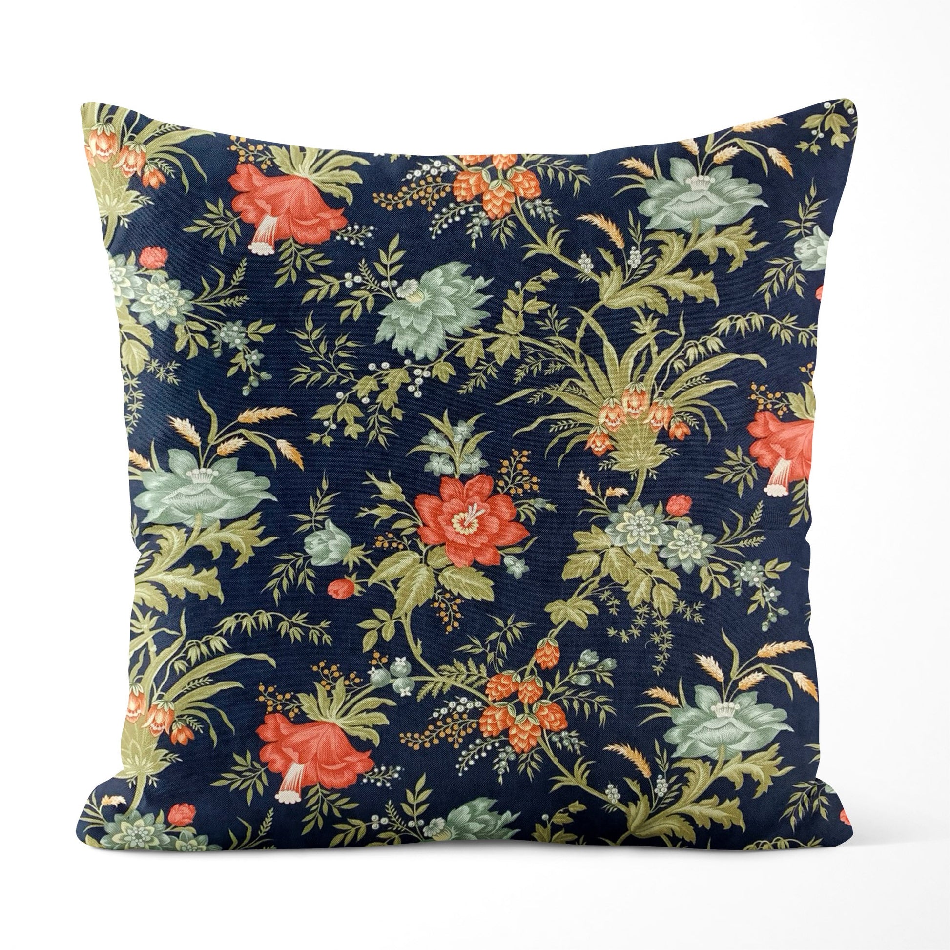 Nightshade Navy Blue French Country Floral Throw Pillow Covers and Euro Shams