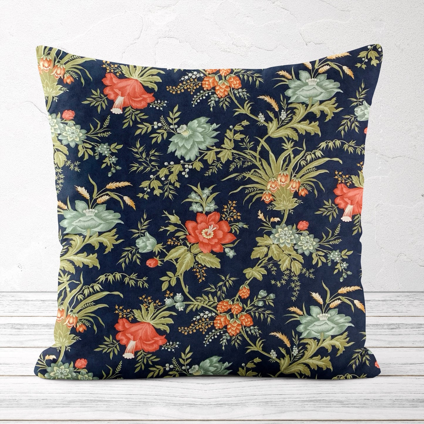 Nightshade Navy Blue French Country Floral Throw Pillow Covers and Euro Shams