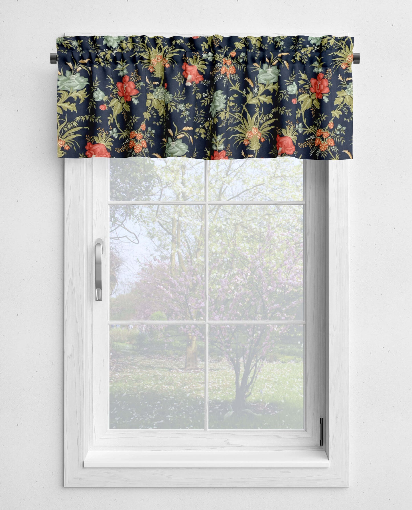 Nightshade Navy Blue French Country Floral Kitchen Valances and Cafe Curtains