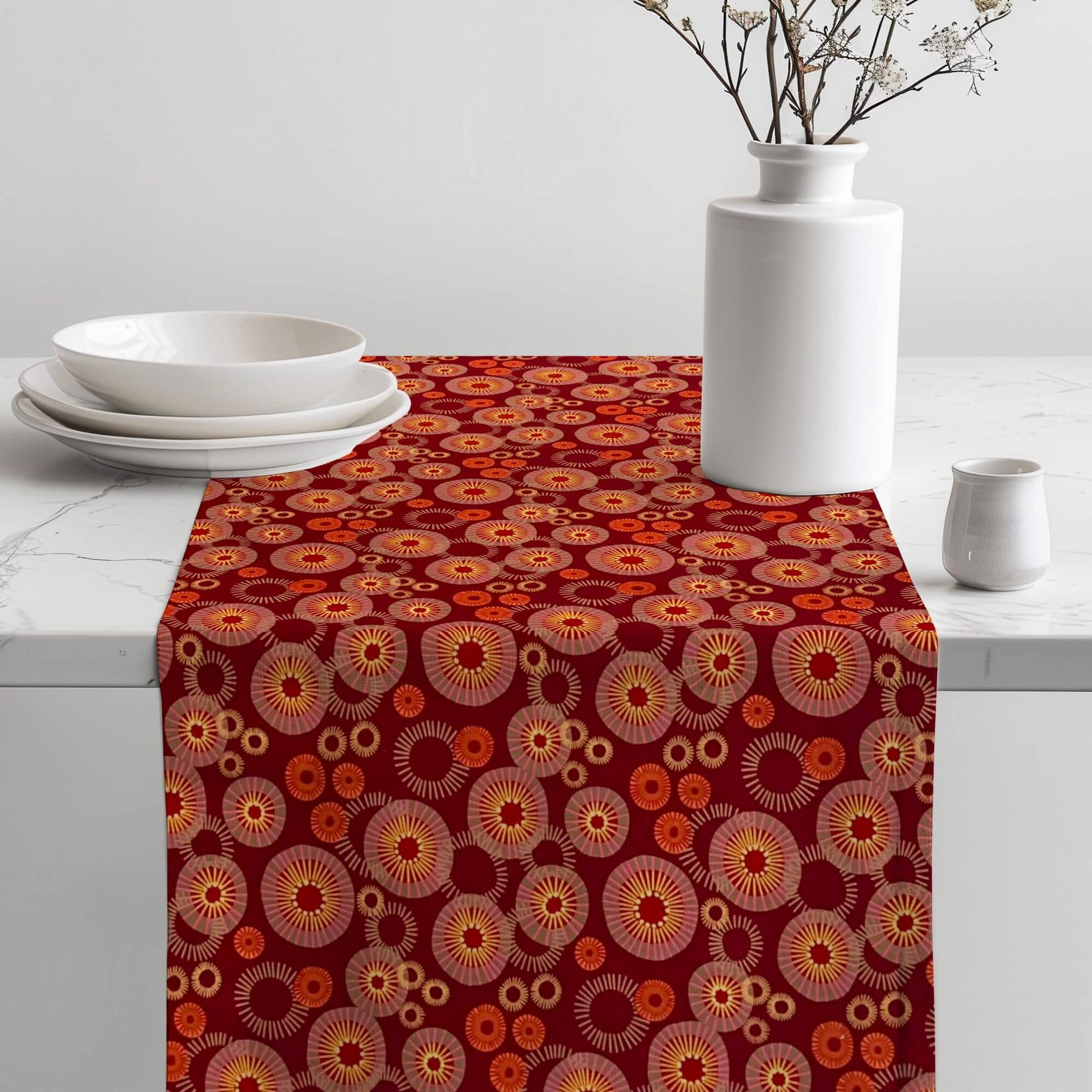 Cinnamon Red Medallion Sunburst Table Runners Placemats