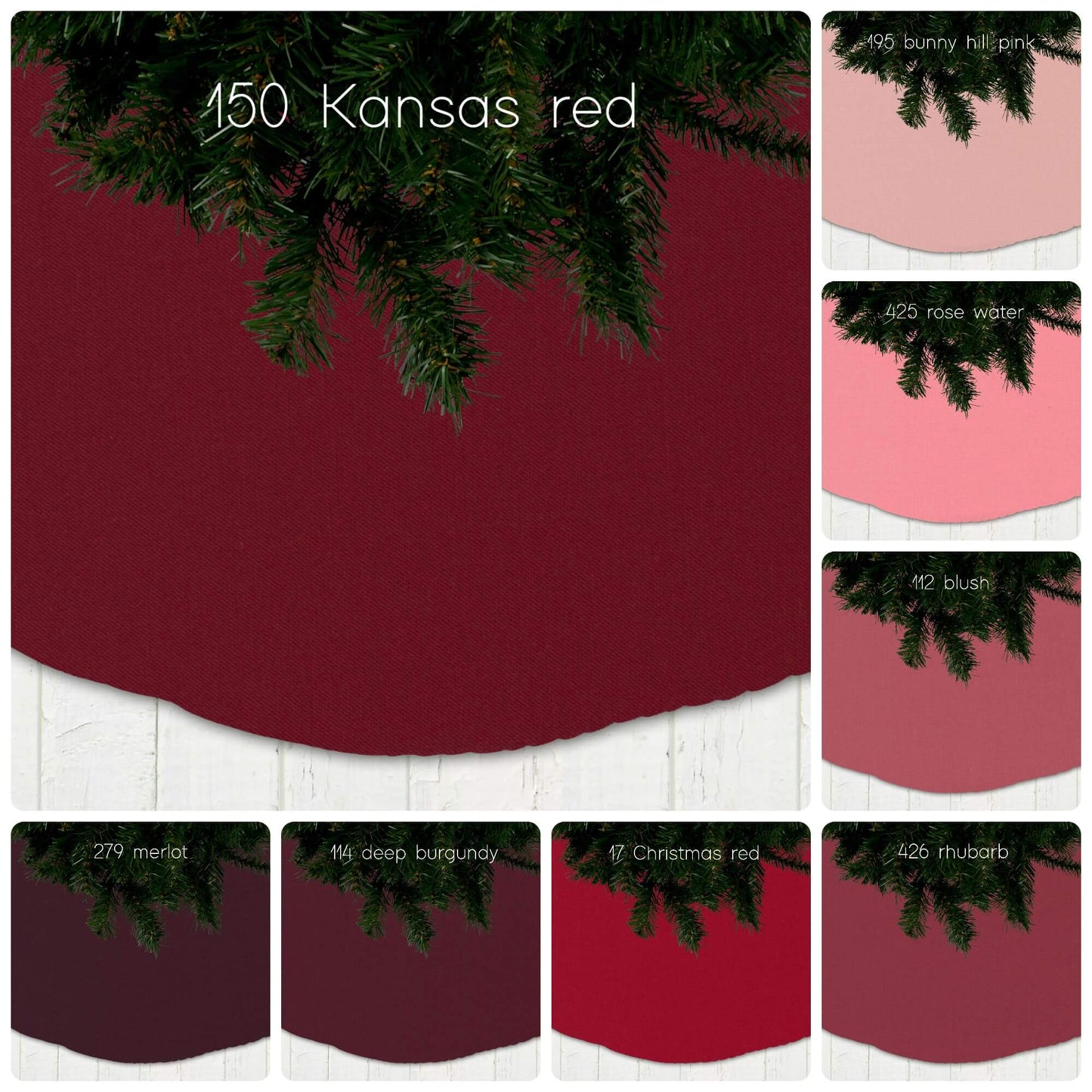 Red and Pink Solid Color Christmas Tree Skirt Custom Made to Order