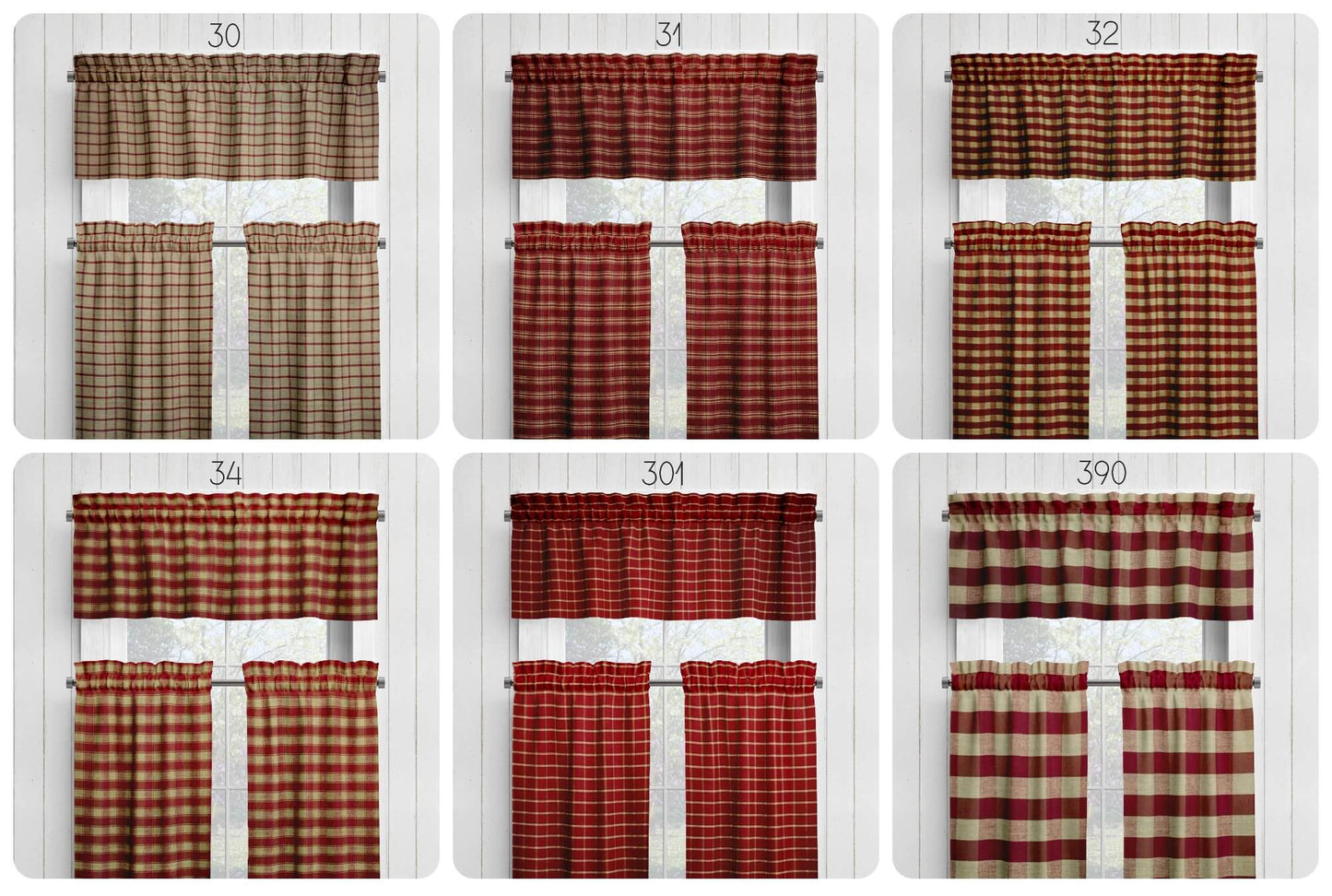 Red Buffalo Check Homespun Valances Cafe Curtains pattern 390