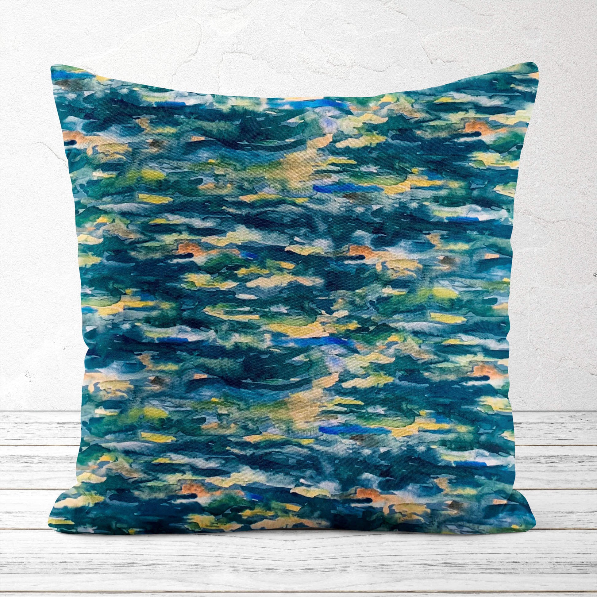 Abstract Blue Teal Reflections Pillow Covers and Euro Shams