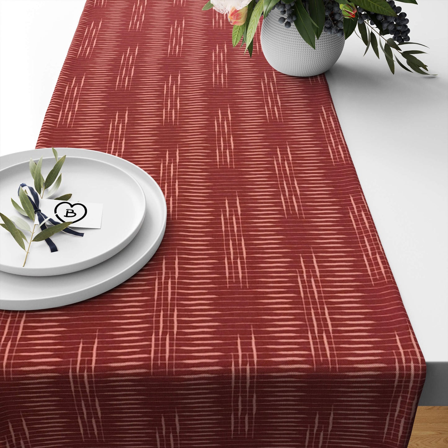 Cinnamon Brick-Red Modern Print Table Runners and Placemats 