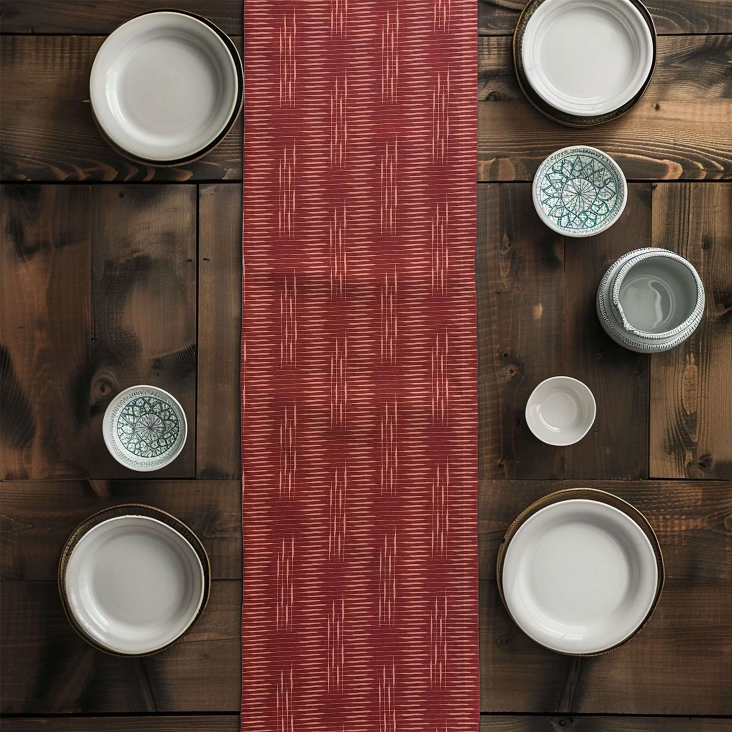 Cinnamon Brick-Red Table Runners Placemats Modern Print