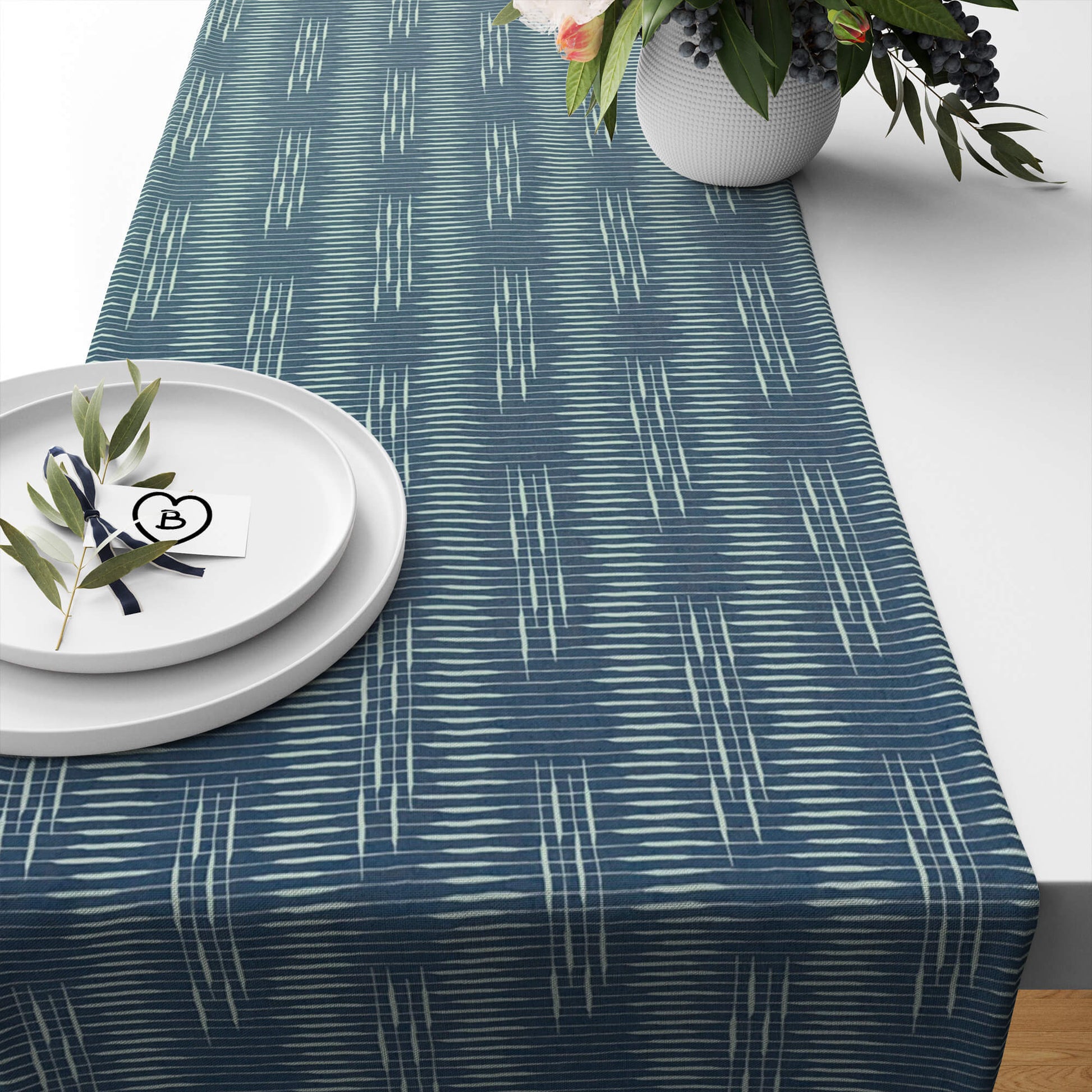 Lake Blue Modern Print Table Runners and Placemats