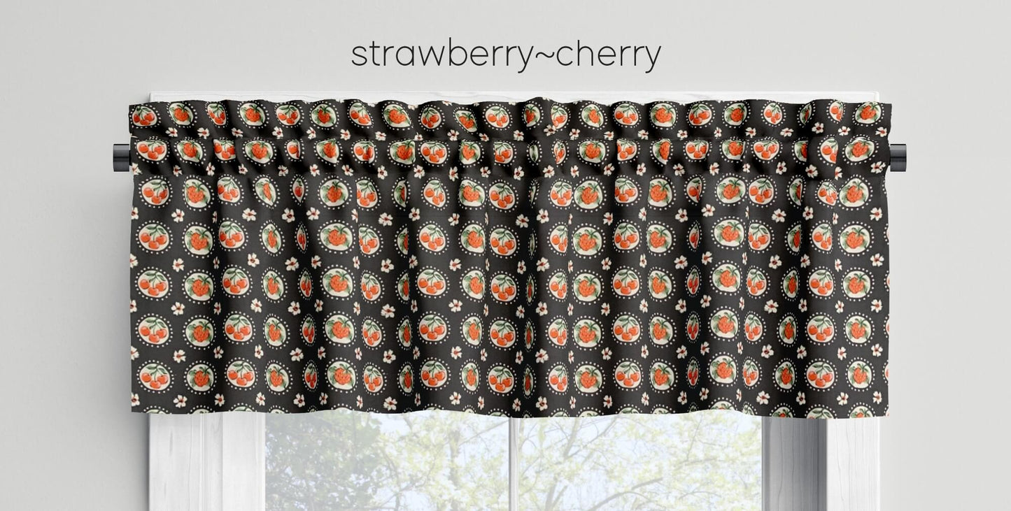 Cherry Strawberry Valances Cafe Curtains Custom Made to Order color granite