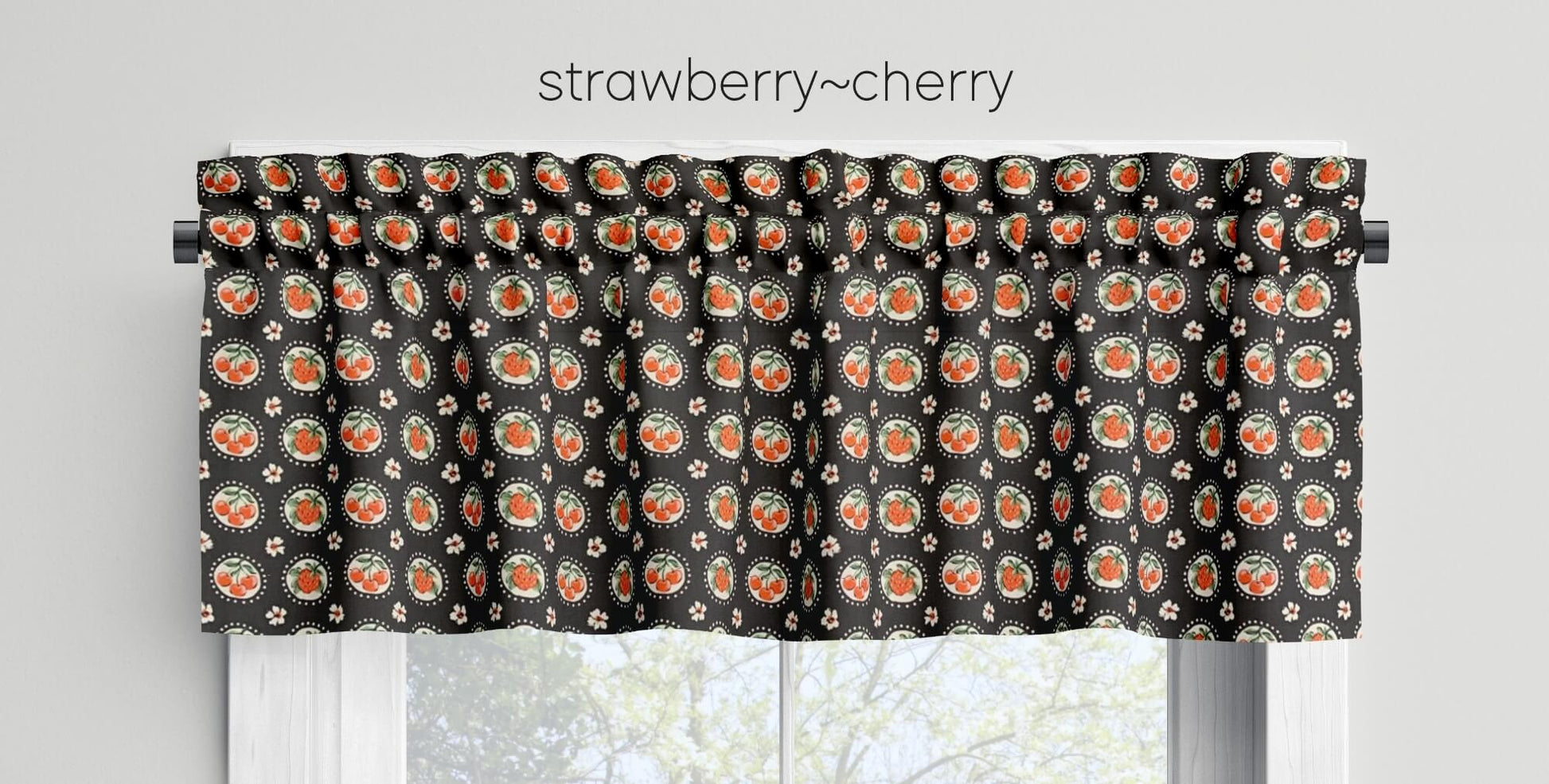 Cherry Strawberry Valances Cafe Curtains Custom Made to Order color granite