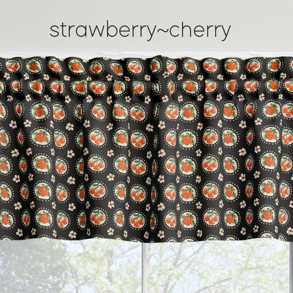 Cherry Strawberry Valances Cafe Curtains Custom Made to Order color granite