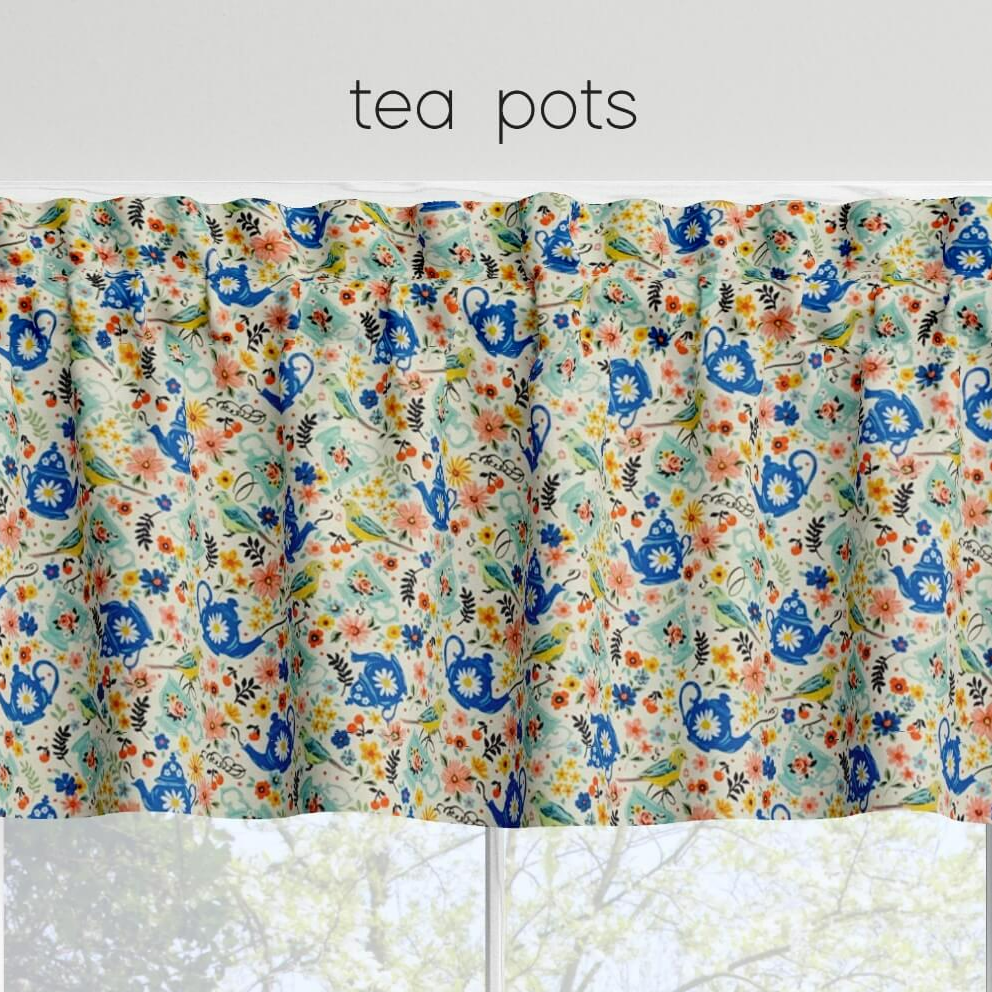 Tea Time Valances Cafe Curtains Custom Made to Order color porcelain