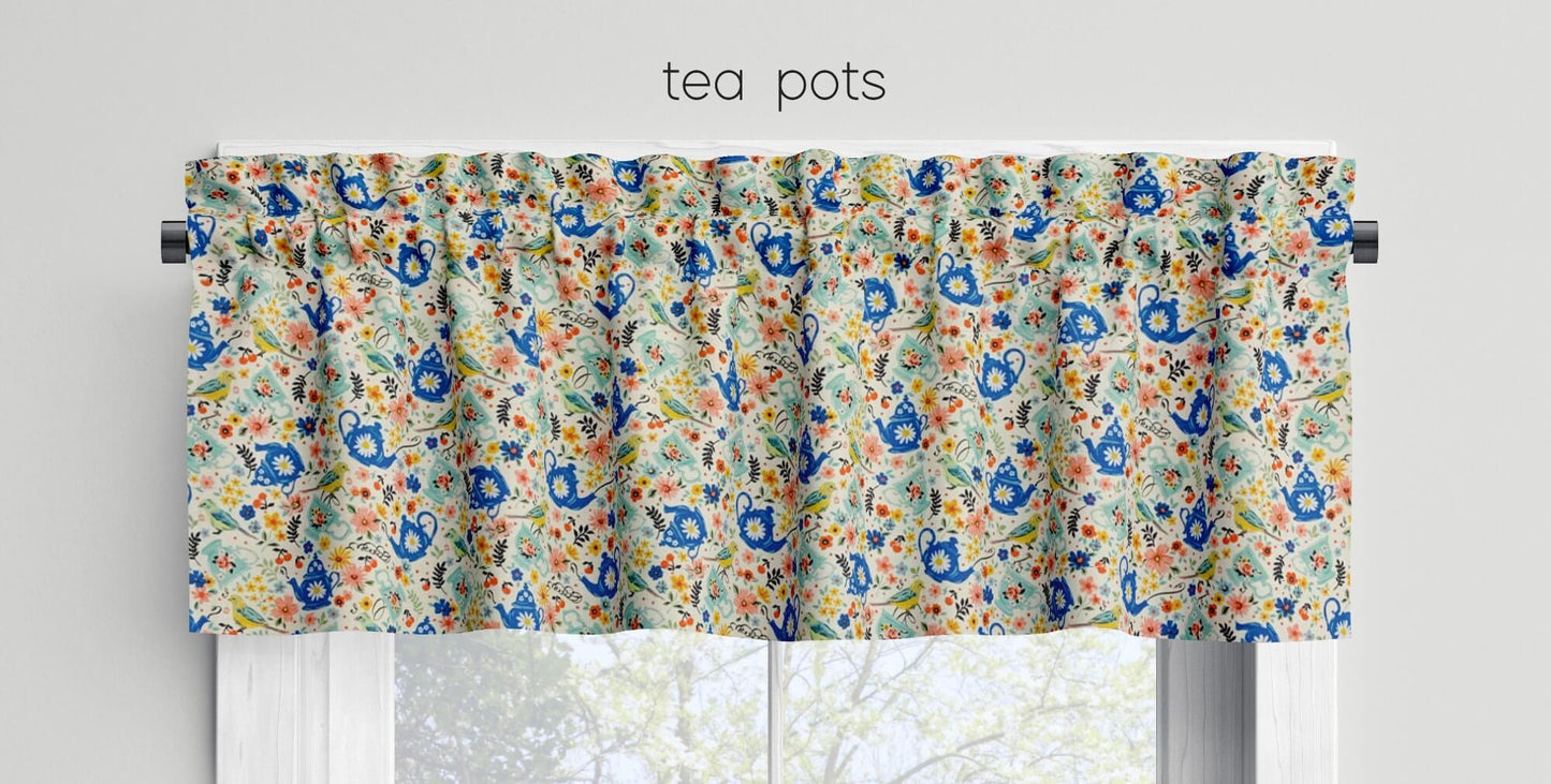 Tea Time Valances Cafe Curtains Custom Made to Order color porcelain