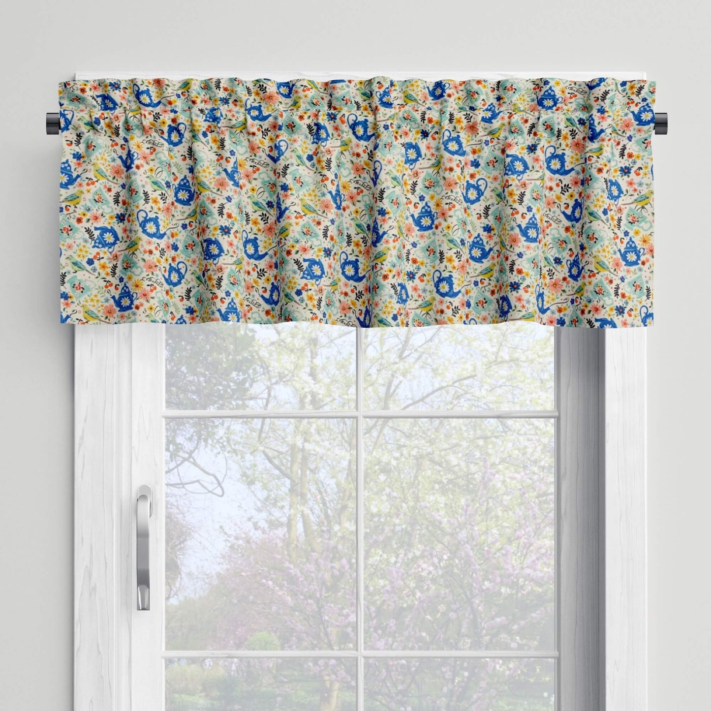 Teapots and Birds Valances and Cafe Curtains