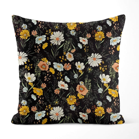 Woodland Wildflowers Charcoal Black Throw Pillow Covers and Euro Shams