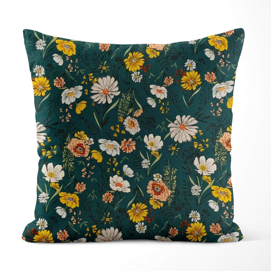 Woodland Wildflowers Teal Blue Throw Pillow Covers and Euro Shams