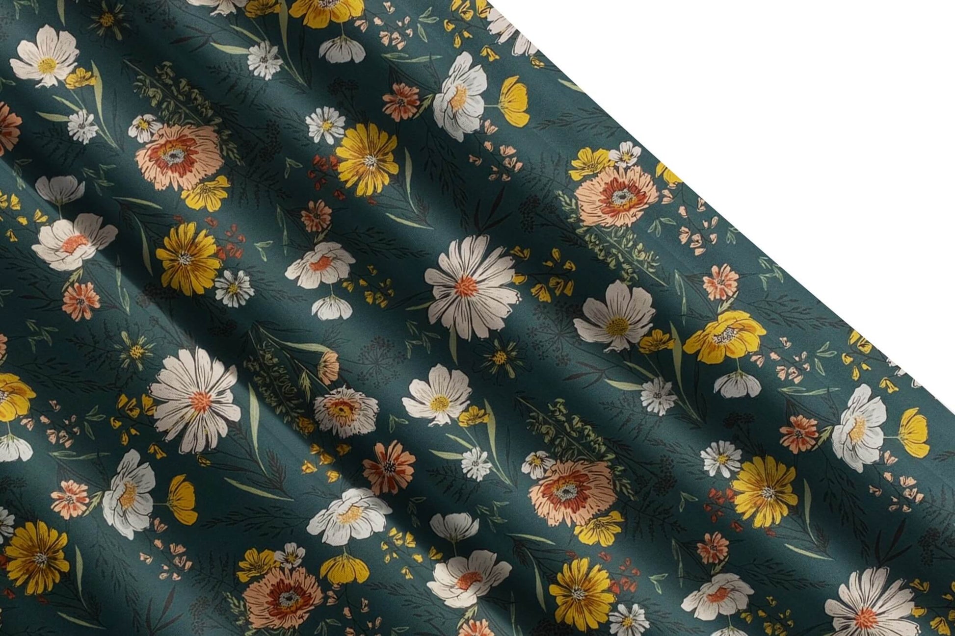 Wildflowers Teal Blue Floral Kitchen Valances and Cafe Curtains