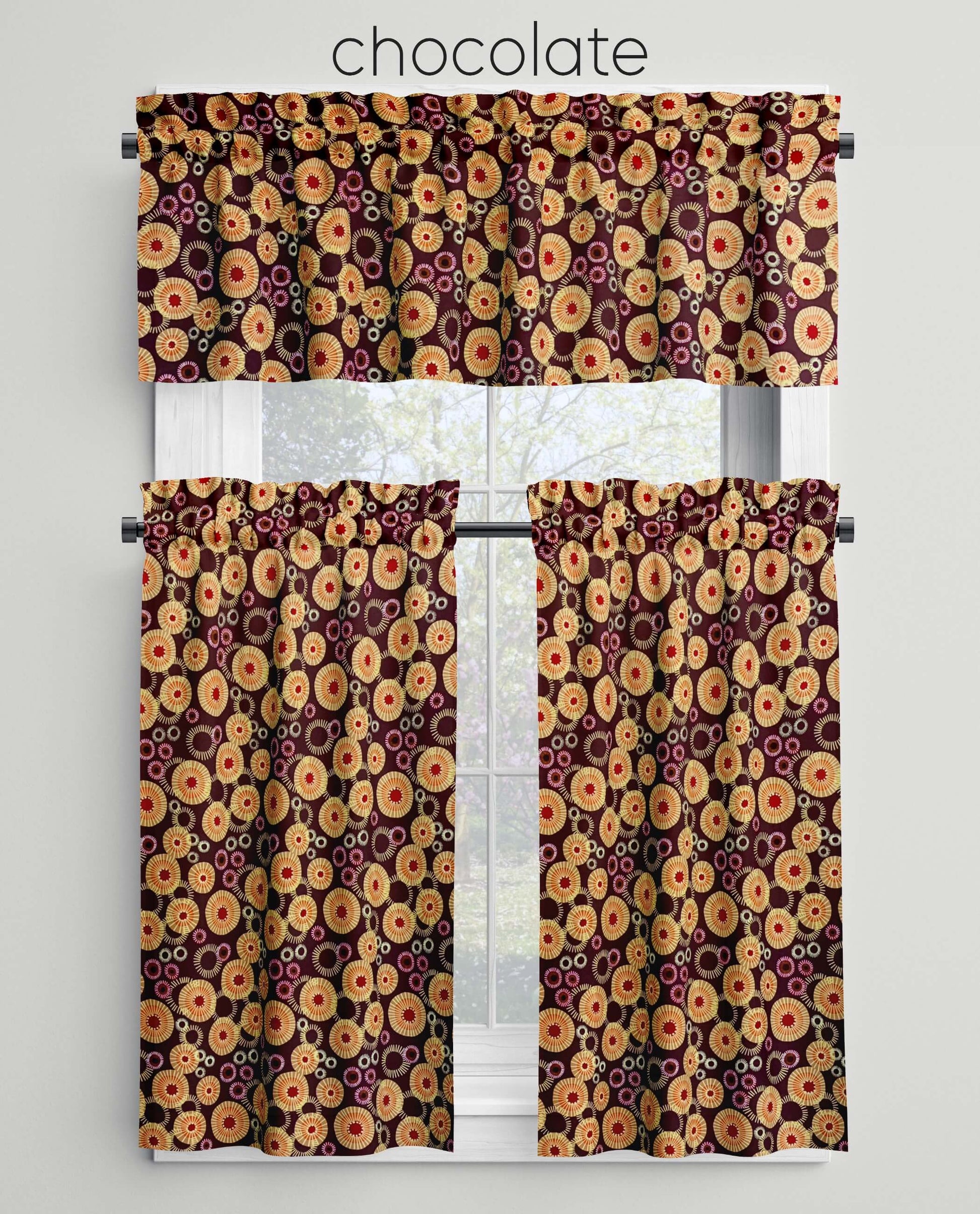 Medallion Sunburst Valances Cafe Curtains Chocolate Brown