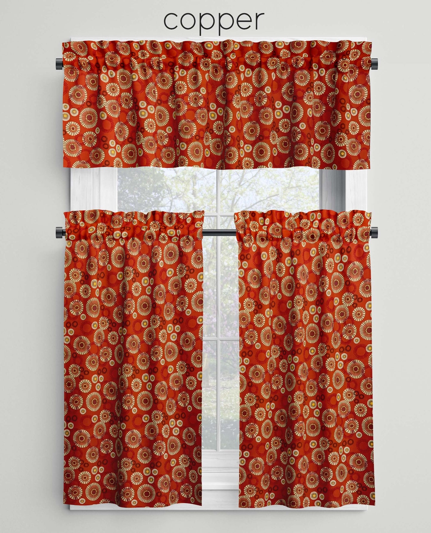 Medallion Sunburst Valances Cafe Curtains Copper